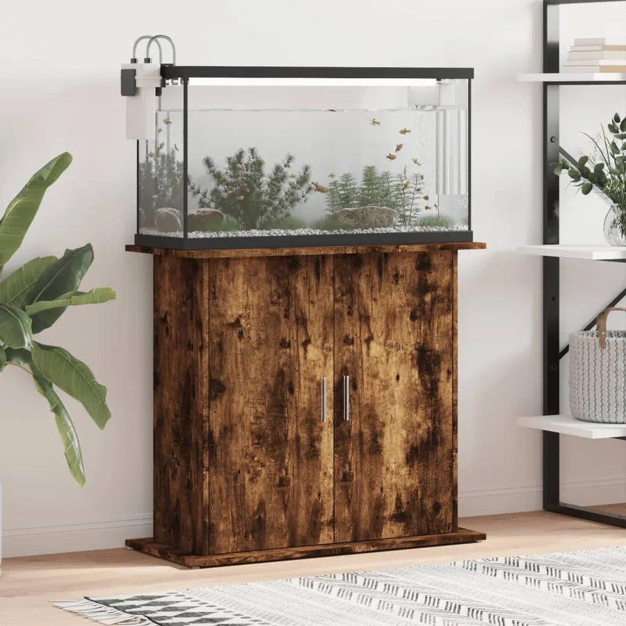 Support pour aquarium chêne fumé 81x36x73 cm bois d'ingénierie
