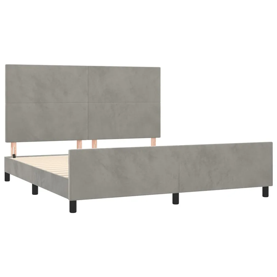 Cadre de lit sans matelas gris clair velours - 4