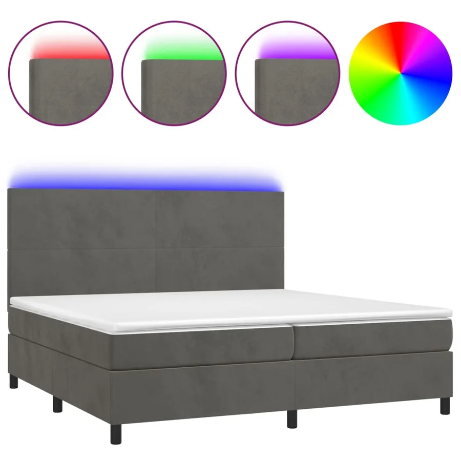 Sommier à lattes de lit avec matelas LED Gris foncé 200x200 cm - 2