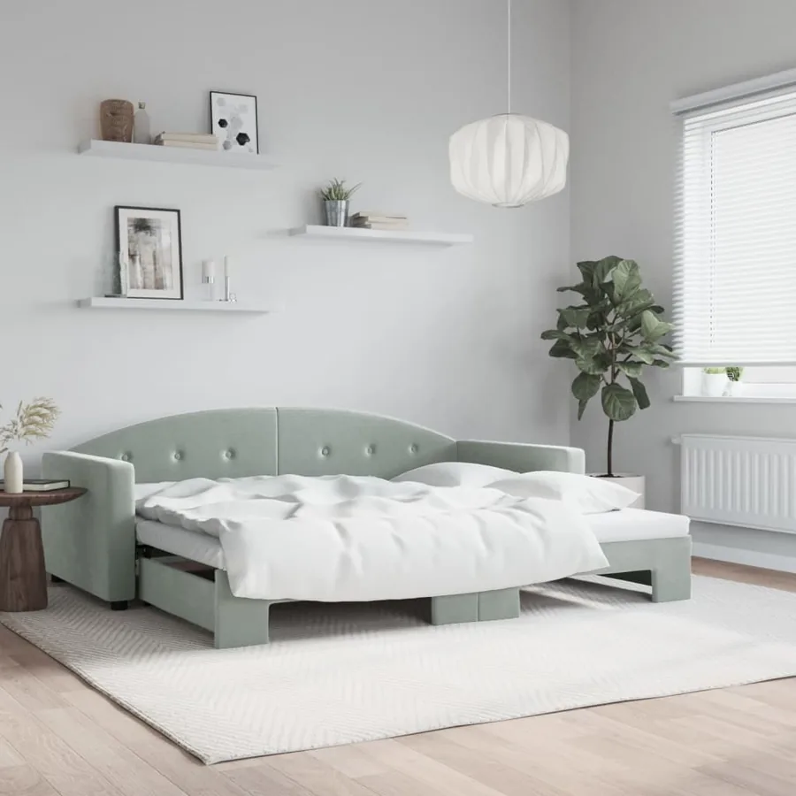 Lit de jour avec gigogne sans matelas gris clair 90x200 cm