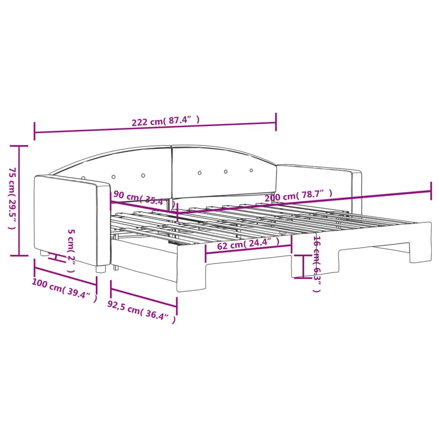 Lit de jour avec gigogne sans matelas gris clair 90x200 cm - 9