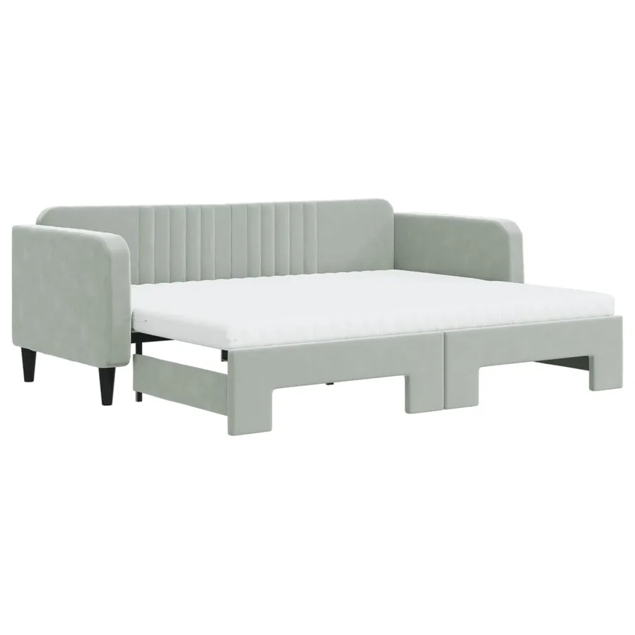 Lit de jour avec gigogne et matelas gris clair 90x200cm velours - 2