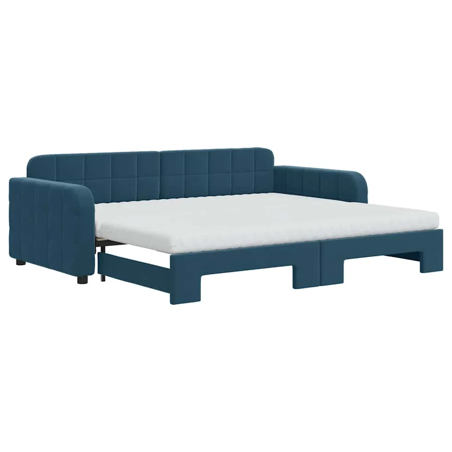 Lit de jour avec lit gigogne et matelas bleu 90x200 cm velours - 2
