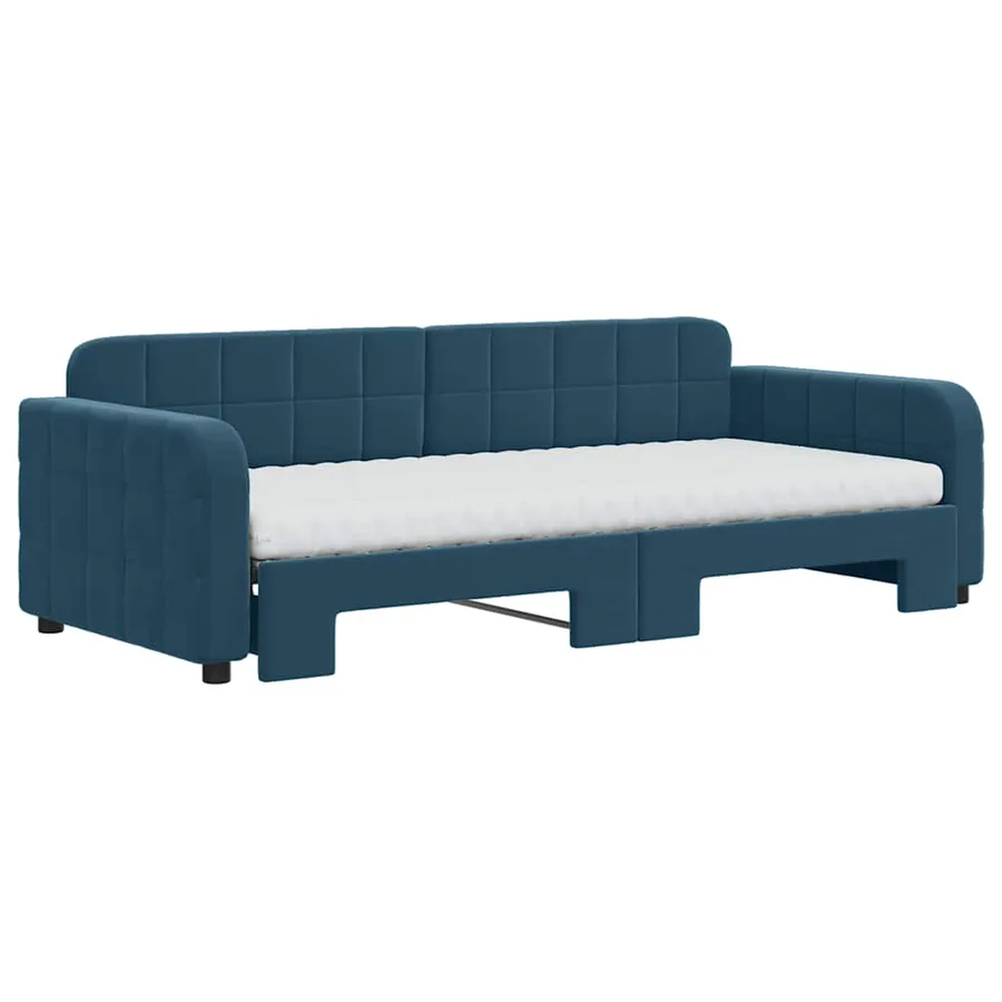 Lit de jour avec lit gigogne et matelas bleu 90x200 cm velours - 3