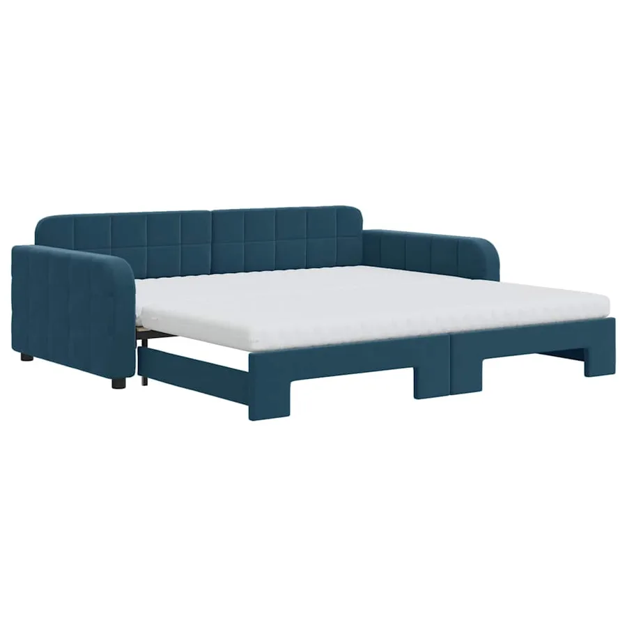 Lit de jour avec lit gigogne et matelas bleu 100x200 cm velours - 2