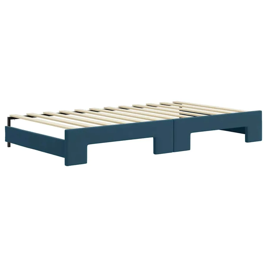 Lit de jour avec lit gigogne et matelas bleu 100x200 cm velours - 5