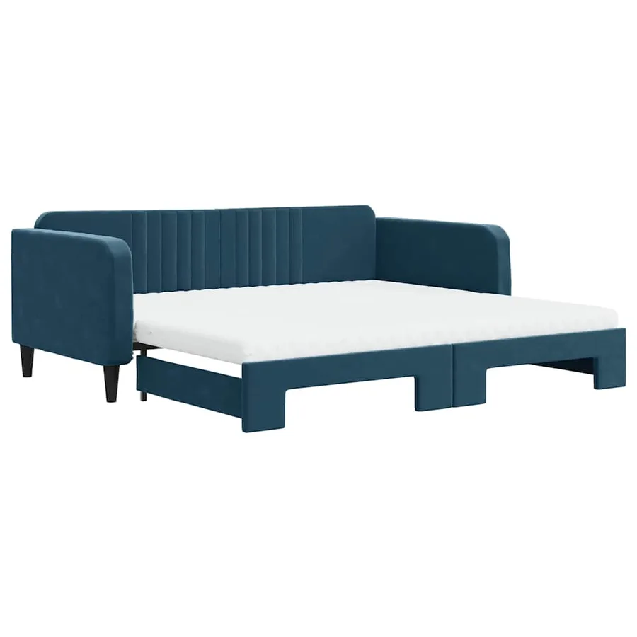 Lit de jour avec lit gigogne et matelas bleu 100x200 cm velours - 2