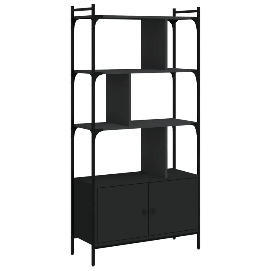 Bibliothèque avec portes noir 76,5x30x154,5cm bois d'ingénierie - 2
