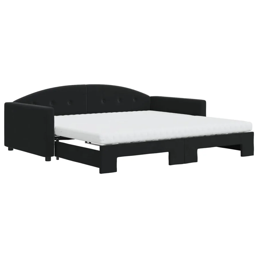 Lit de jour avec lit gigogne et matelas noir 100x200 cm velours - 2