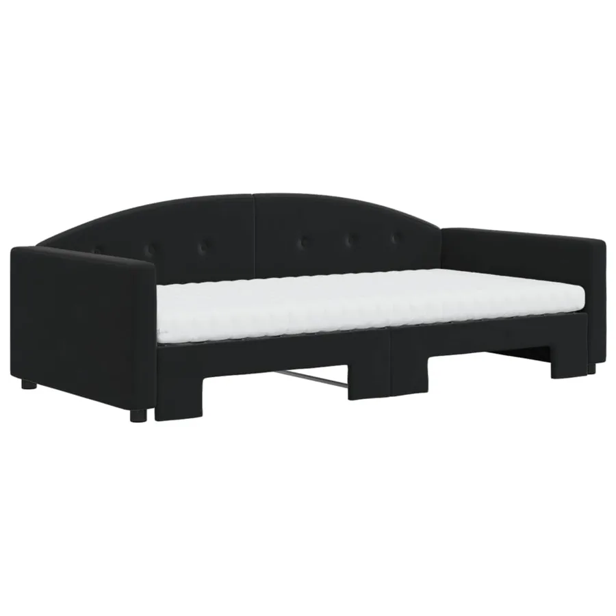 Lit de jour avec lit gigogne et matelas noir 100x200 cm velours - 3