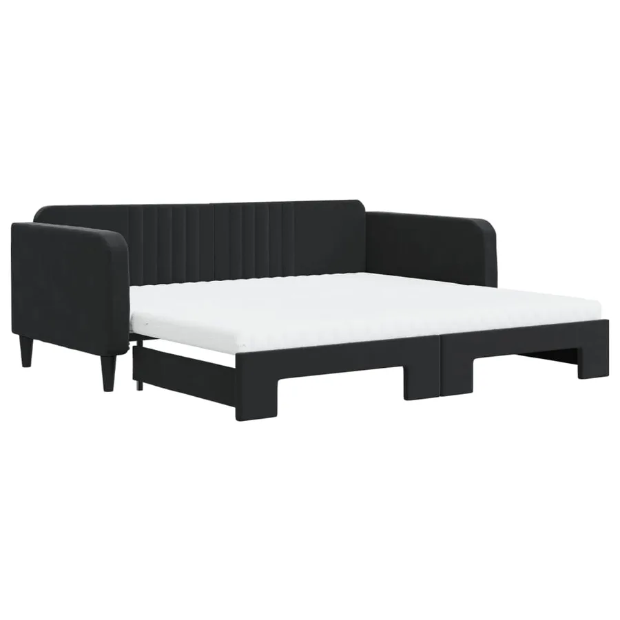 Lit de jour avec lit gigogne et matelas noir 100x200 cm velours - 2