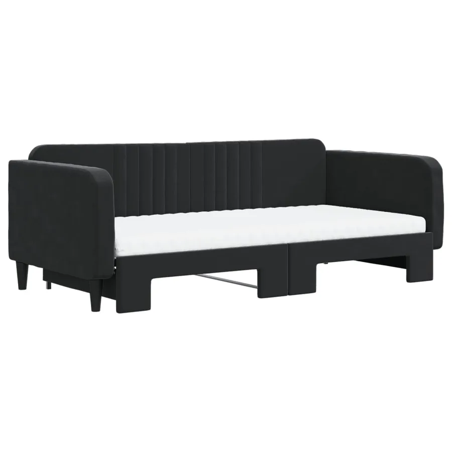 Lit de jour avec lit gigogne et matelas noir 100x200 cm velours - 3