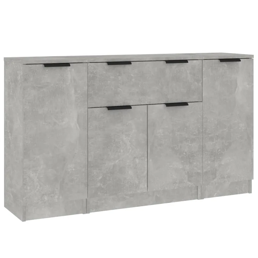Buffets 3 pcs gris béton bois d'ingénierie - 2