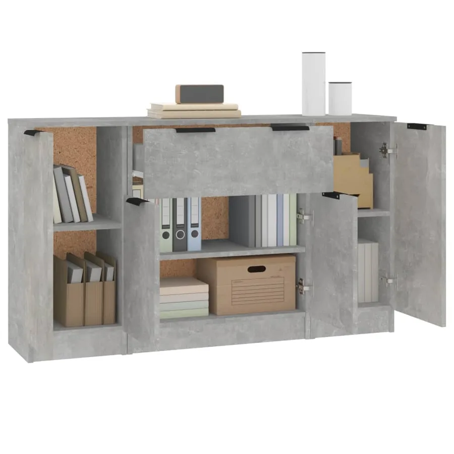 Buffets 3 pcs gris béton bois d'ingénierie - 4