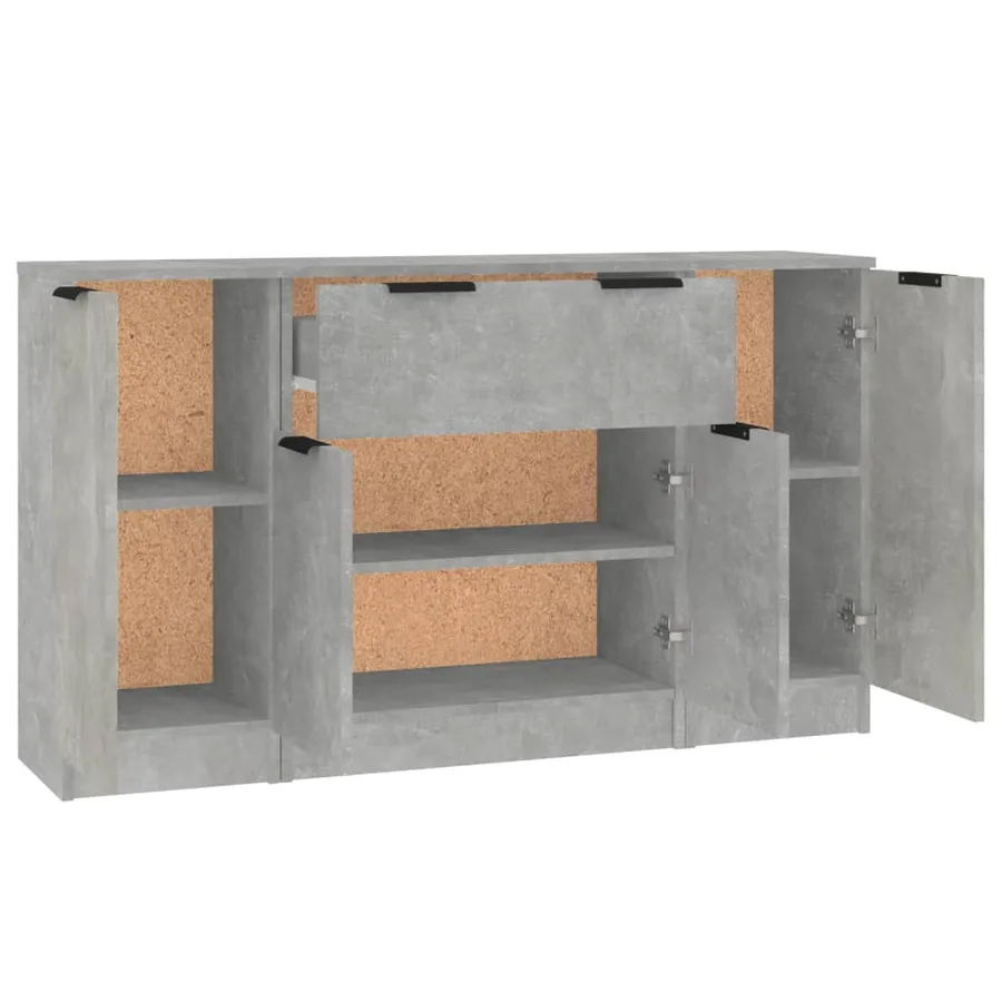 Buffets 3 pcs gris béton bois d'ingénierie - 6