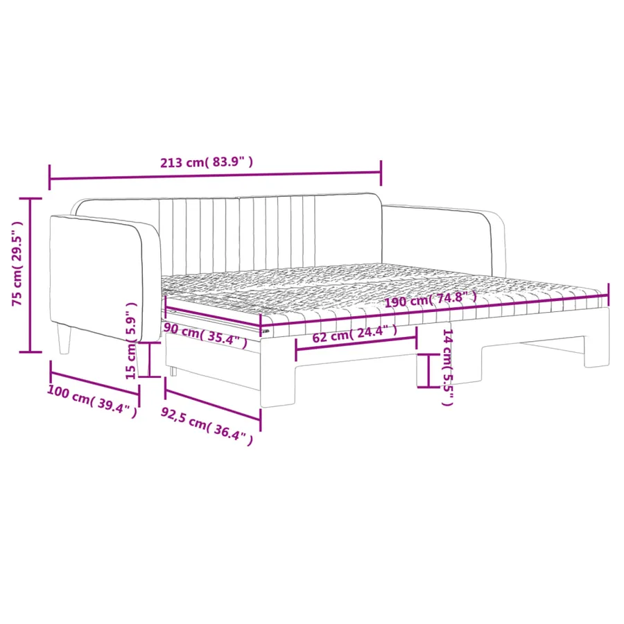 Lit de jour avec gigogne et matelas noir 90x190 cm velours - 12