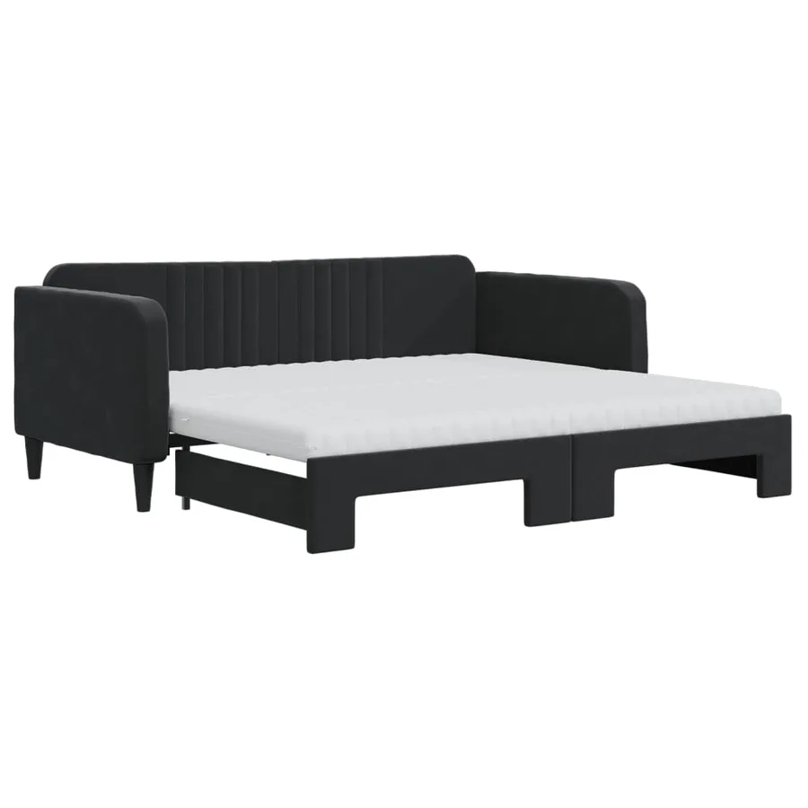 Lit de jour avec gigogne et matelas noir 90x190 cm velours - 2