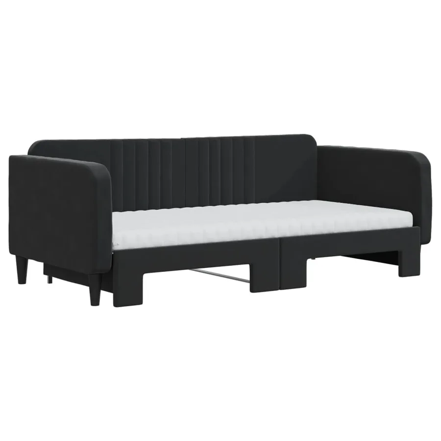 Lit de jour avec gigogne et matelas noir 90x190 cm velours - 3