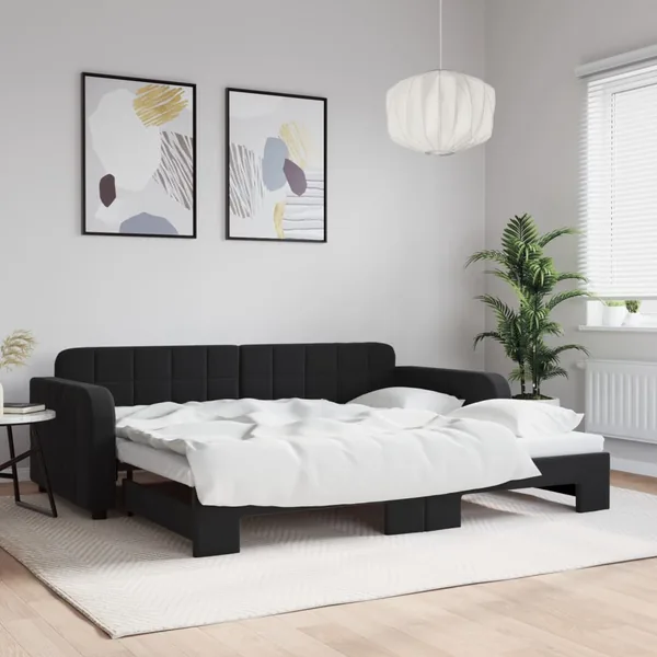 Lit de jour avec lit gigogne noir 90x190 cm velours