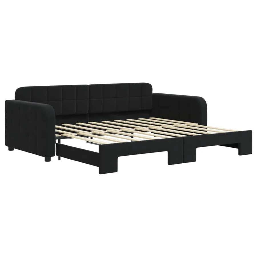 Lit de jour avec lit gigogne noir 90x190 cm velours - 2