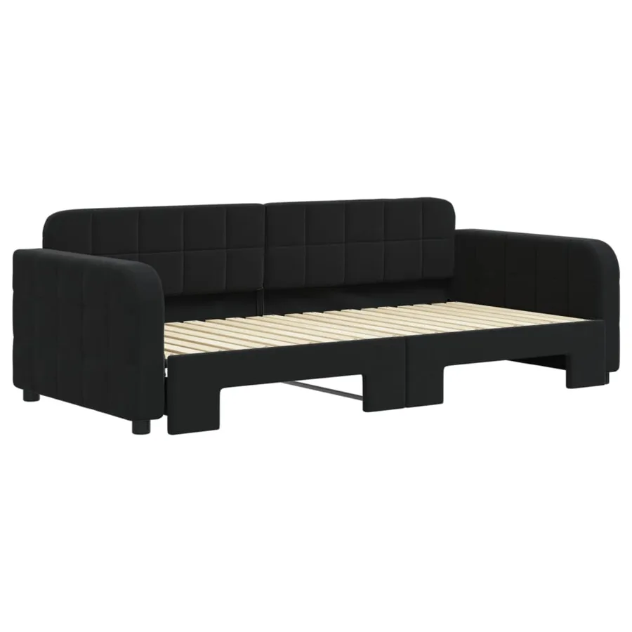 Lit de jour avec lit gigogne noir 90x190 cm velours - 3