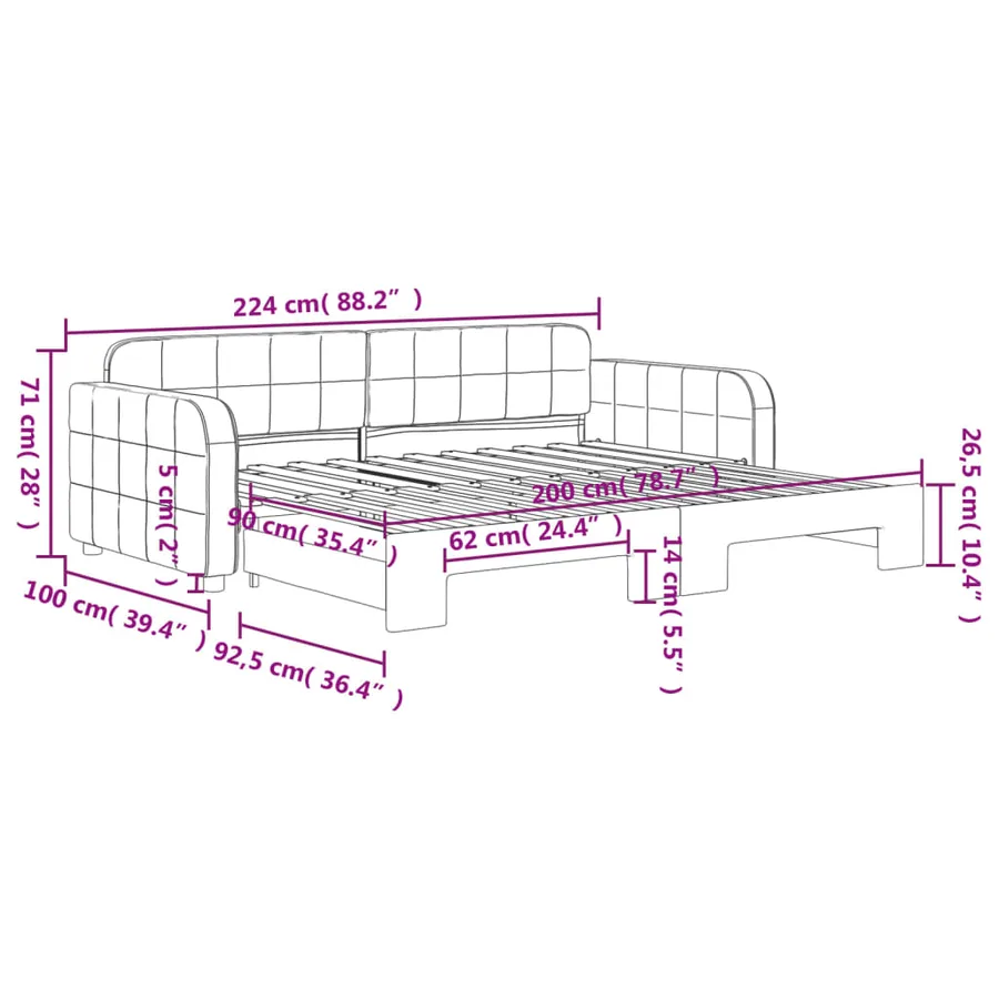 Lit de jour avec gigogne sans matelas noir 90x200 cm - 11