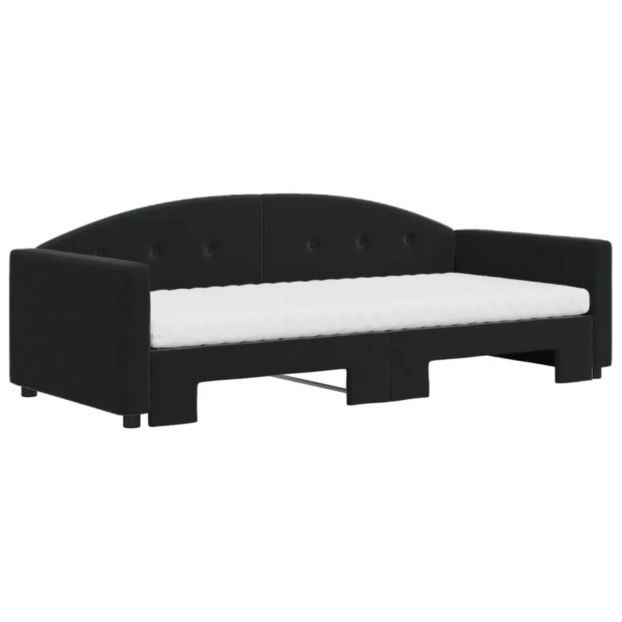 Lit de jour avec gigogne et matelas noir 90x200 cm velours - 3