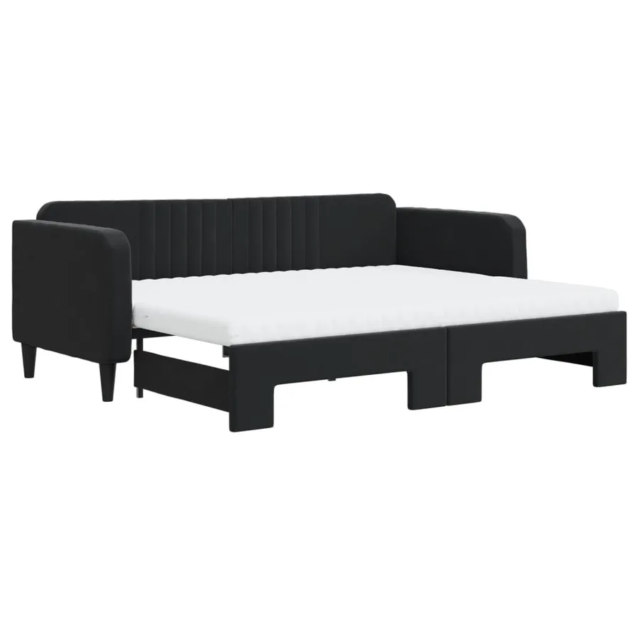 Lit de jour avec gigogne et matelas noir 90x200 cm velours - 2