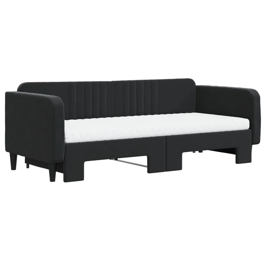 Lit de jour avec gigogne et matelas noir 90x200 cm velours - 3