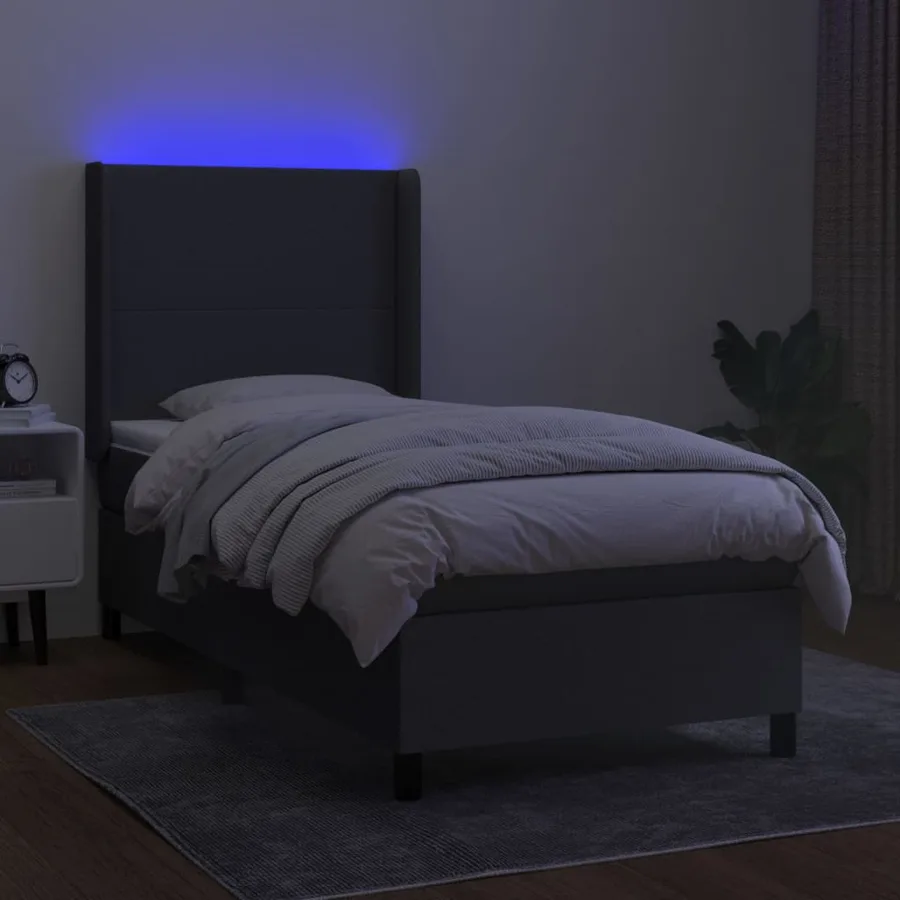 Sommier à lattes de lit matelas LED Gris foncé 90x190 cm Tissu - 3