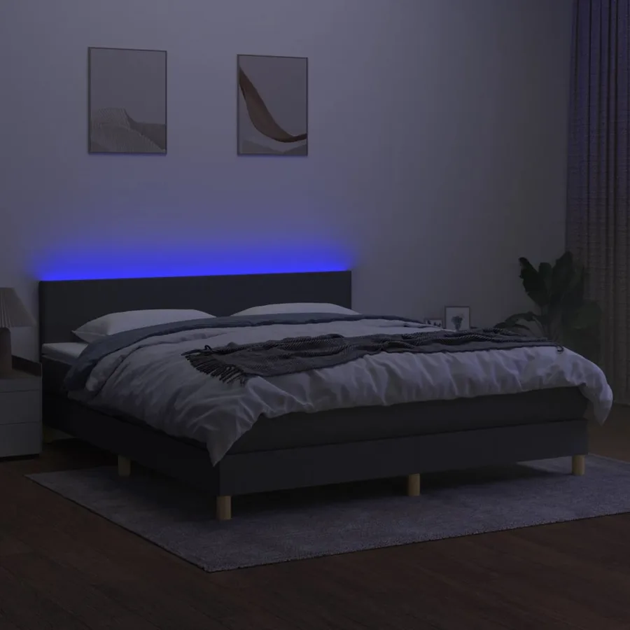 Sommier à lattes de lit et matelas et LED Gris foncé 180x200 cm - 4