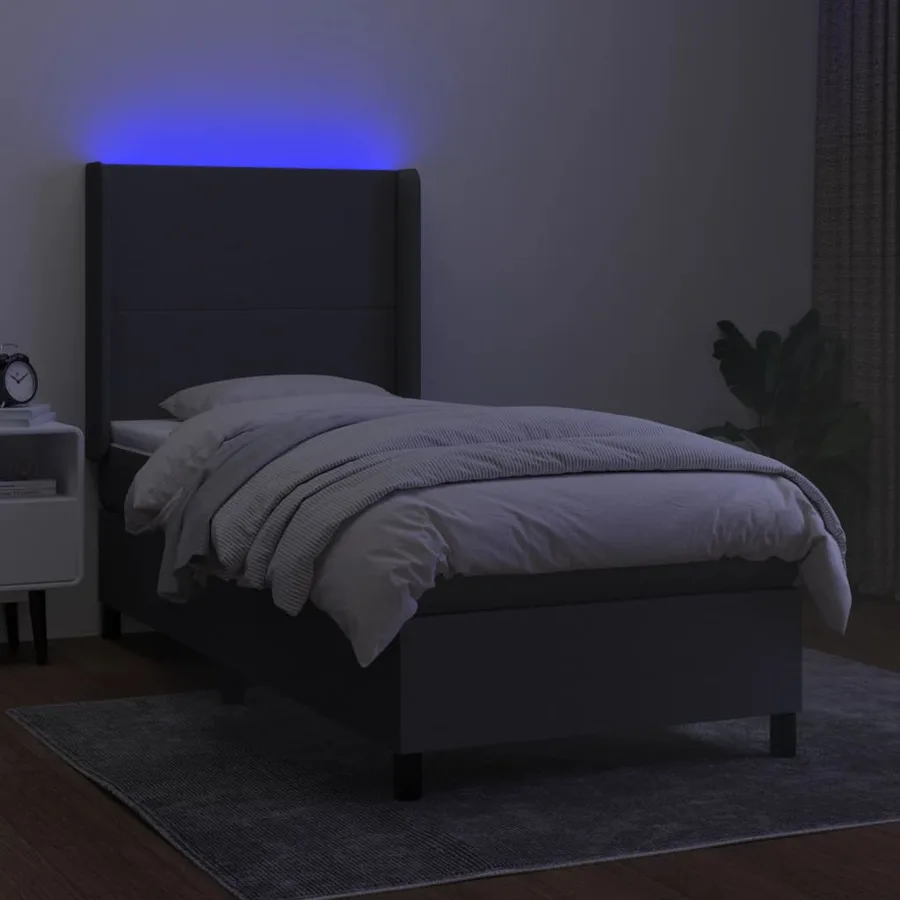 Sommier à lattes de lit matelas LED Gris foncé 90x200 cm Tissu - 3