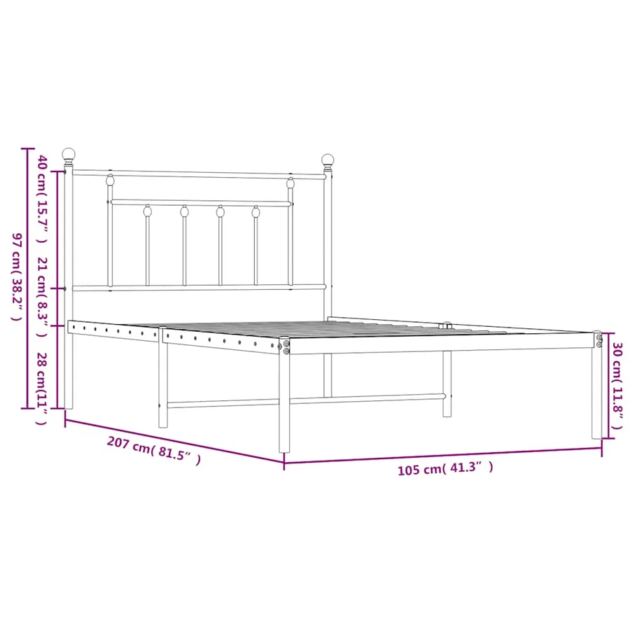 Cadre de lit métal sans matelas avec tête de lit noir 100x200cm - 10