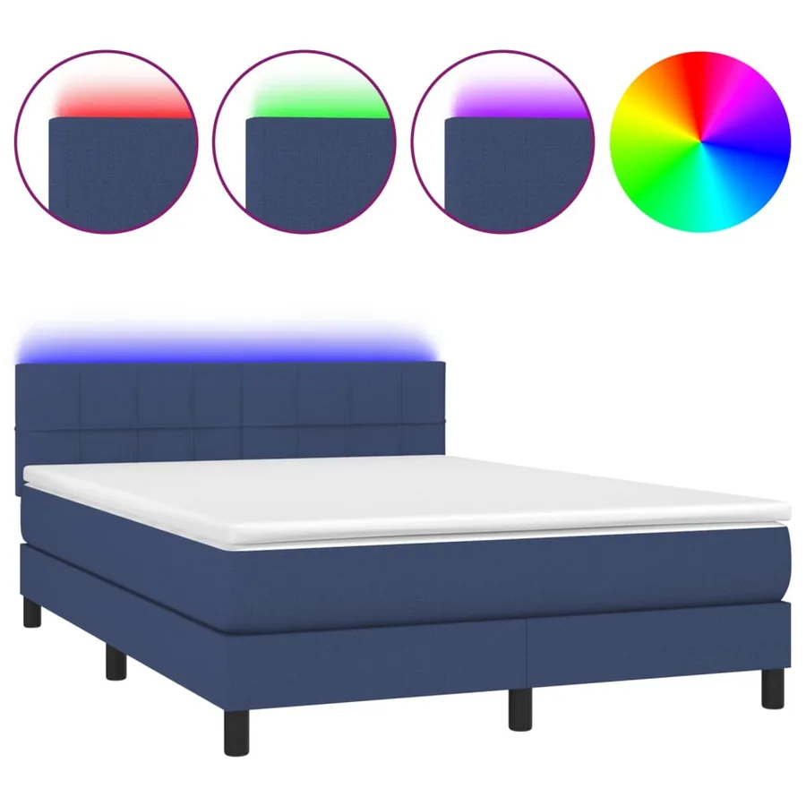 Sommier à lattes de lit avec matelas LED Bleu 140x190 cm Tissu - 2
