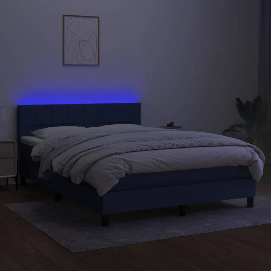 Sommier à lattes de lit avec matelas LED Bleu 140x190 cm Tissu - 4