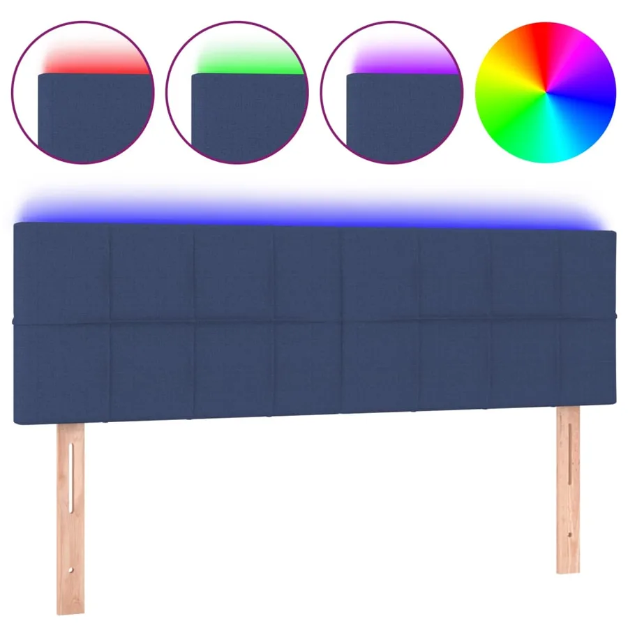 Tête de lit à LED Bleu 144x5x78/88 cm Tissu - 2