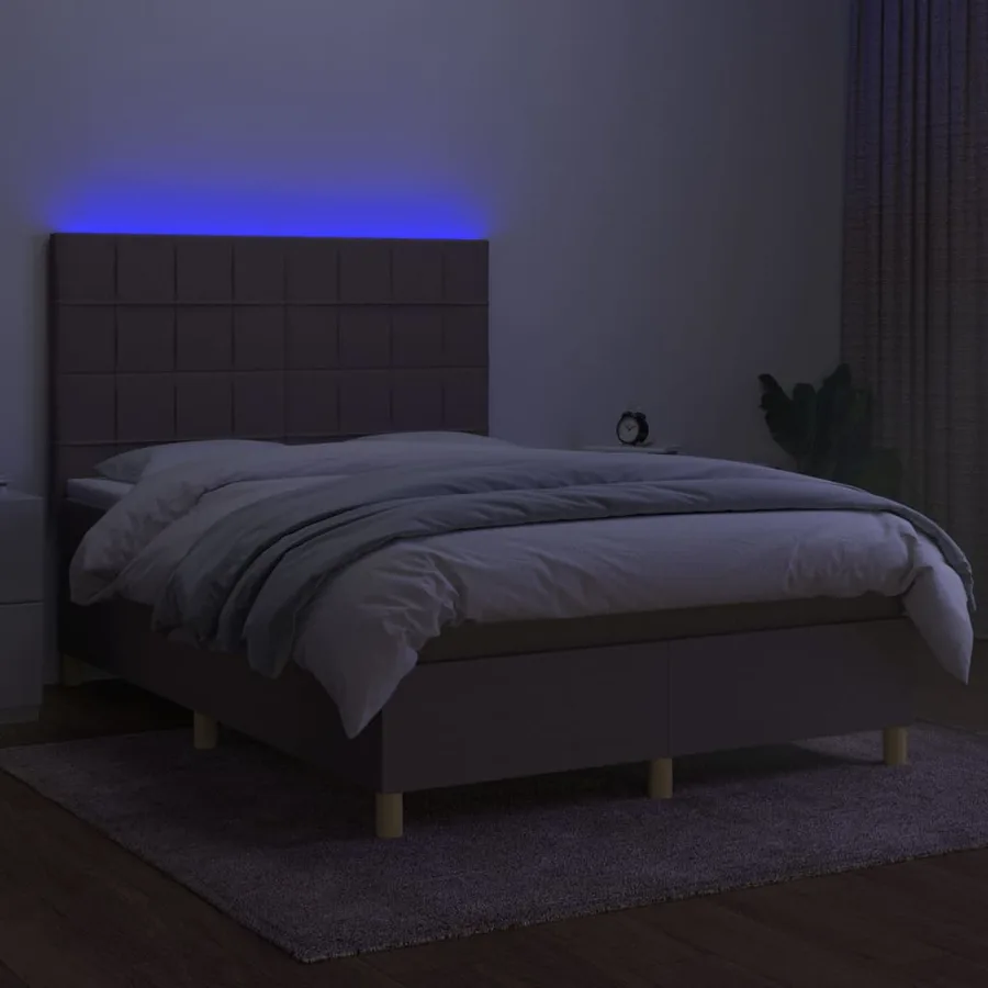 Sommier à lattes de lit et matelas et LED Taupe 140x190cm Tissu - 4
