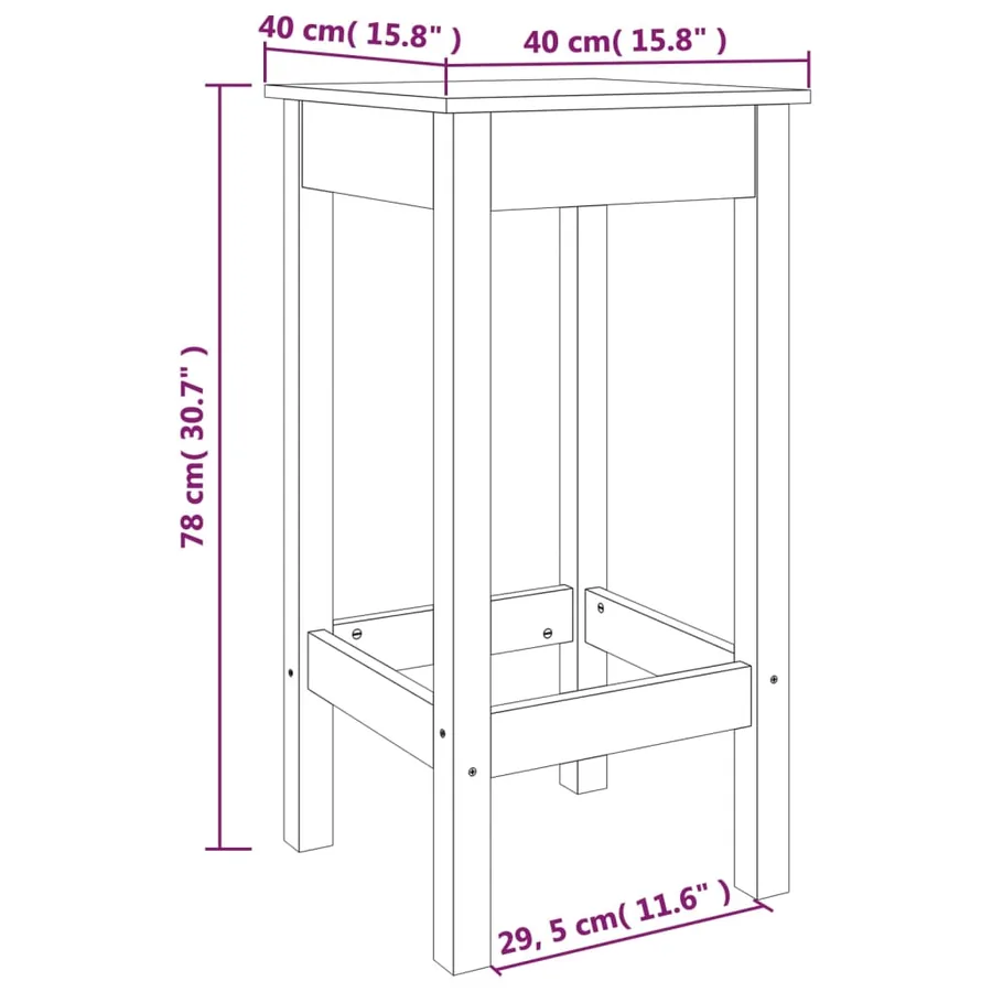 Chaises de bar lot de 2 noir 40x40x78 cm bois de pin solide - 6