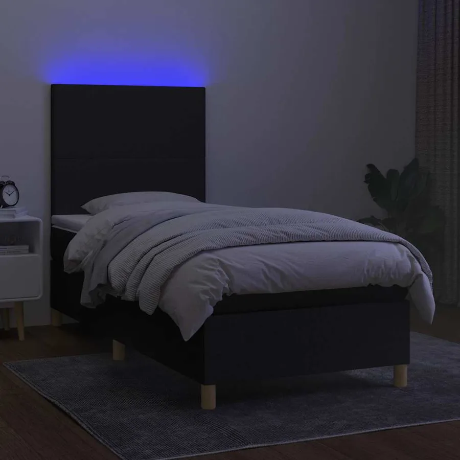 Sommier à lattes de lit avec matelas et LED Noir 90x190cm Tissu - 4