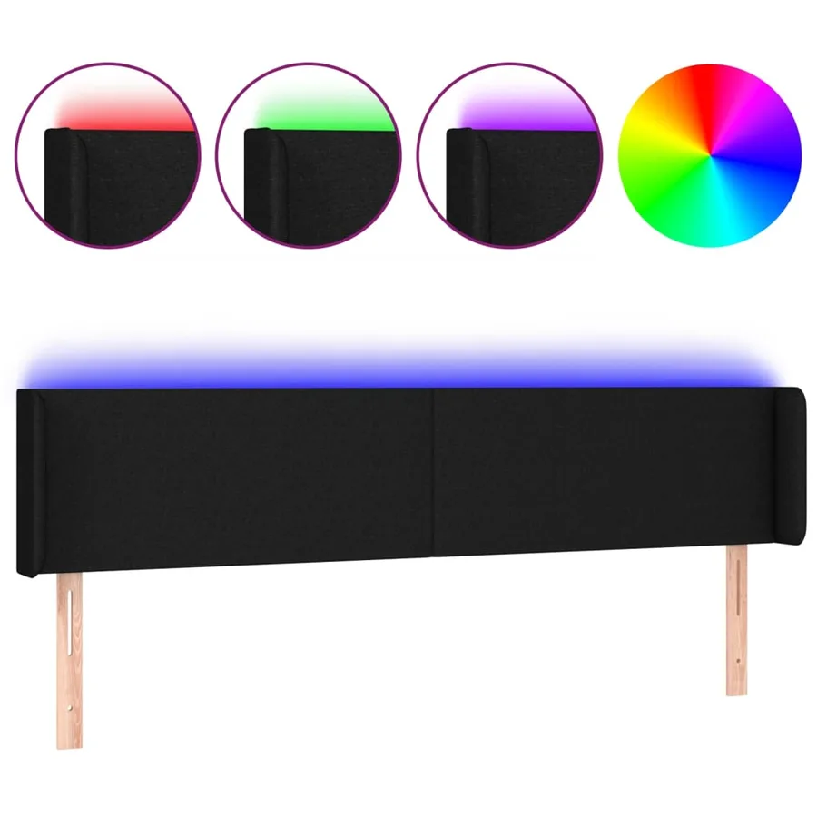 Tête de lit à LED Noir 183x16x78/88 cm Tissu - 2