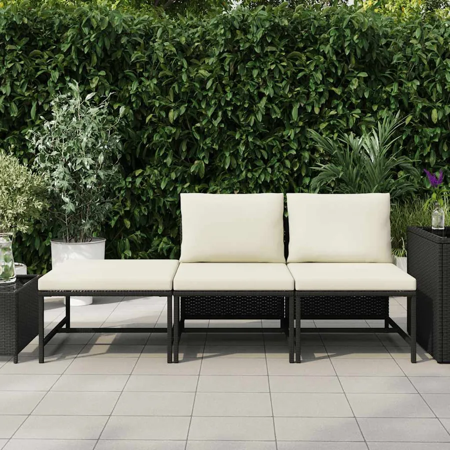 Canapés de jardin 3 pcs avec coussins Noir Résine tressée - 3