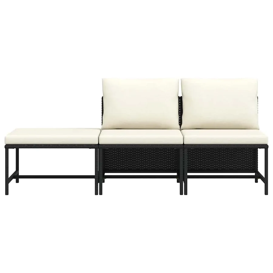 Canapés de jardin 3 pcs avec coussins Noir Résine tressée - 4