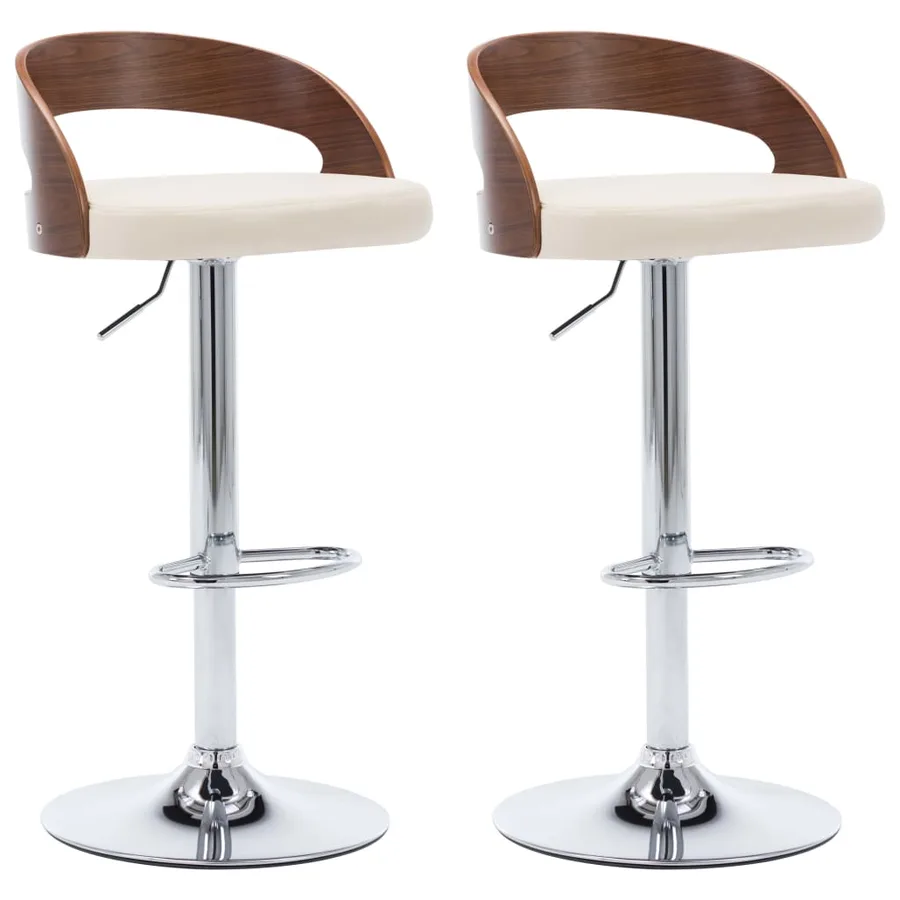 Tabourets de bar lot de 2 crème similicuir et bois courbé - 2