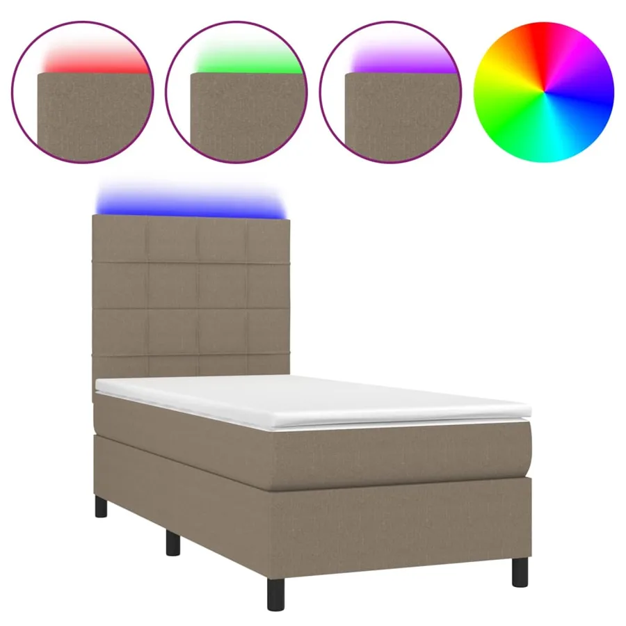 Sommier à lattes de lit et matelas et LED Taupe 90x200 cm Tissu - 2