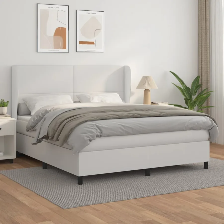 Sommier à lattes de lit avec matelas Blanc 180x200cm Similicuir
