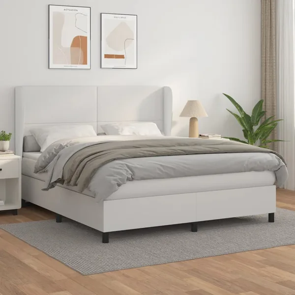 Sommier à lattes de lit avec matelas Blanc 180x200cm Similicuir