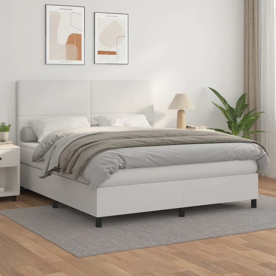 Sommier à lattes de lit avec matelas Blanc 180x200cm Similicuir