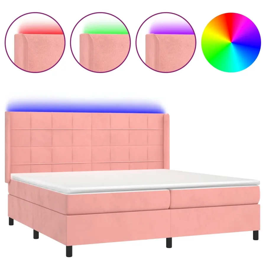 Sommier à lattes de lit matelas et LED Rose 200x200 cm Velours - 2