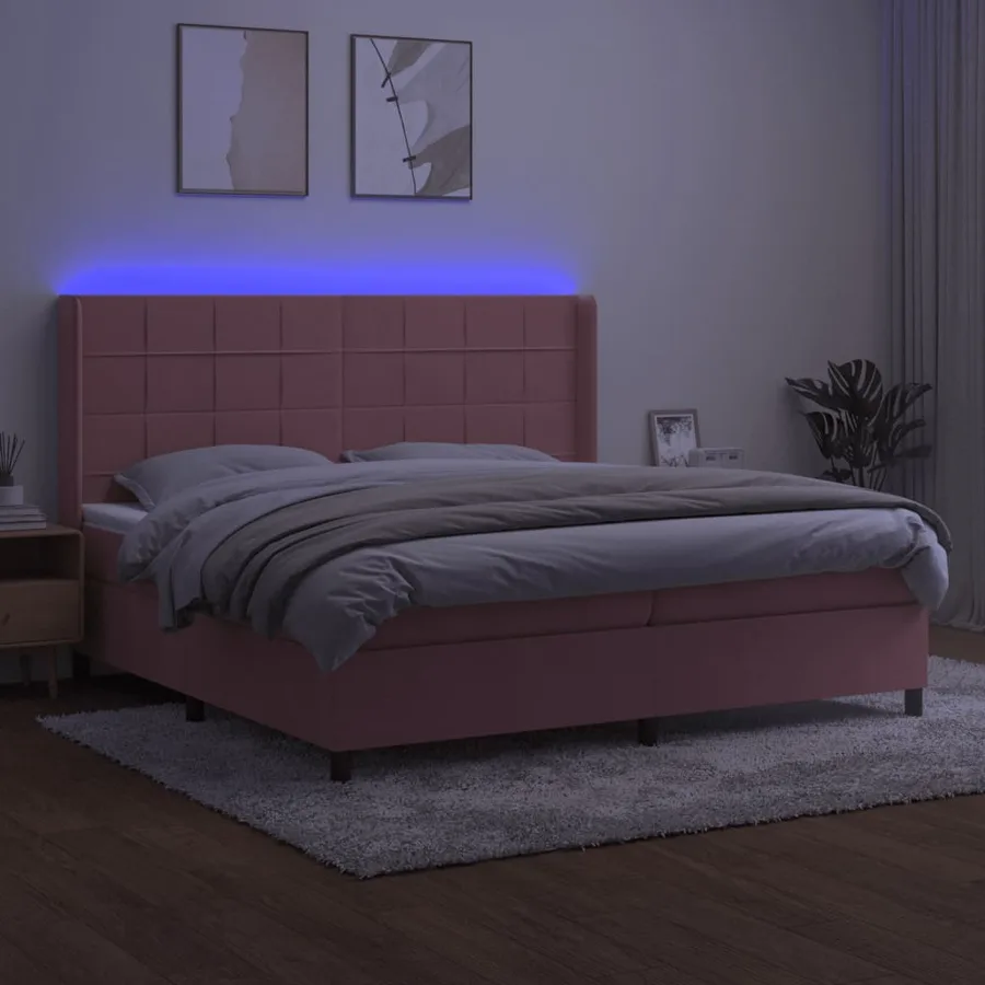 Sommier à lattes de lit matelas et LED Rose 200x200 cm Velours - 3