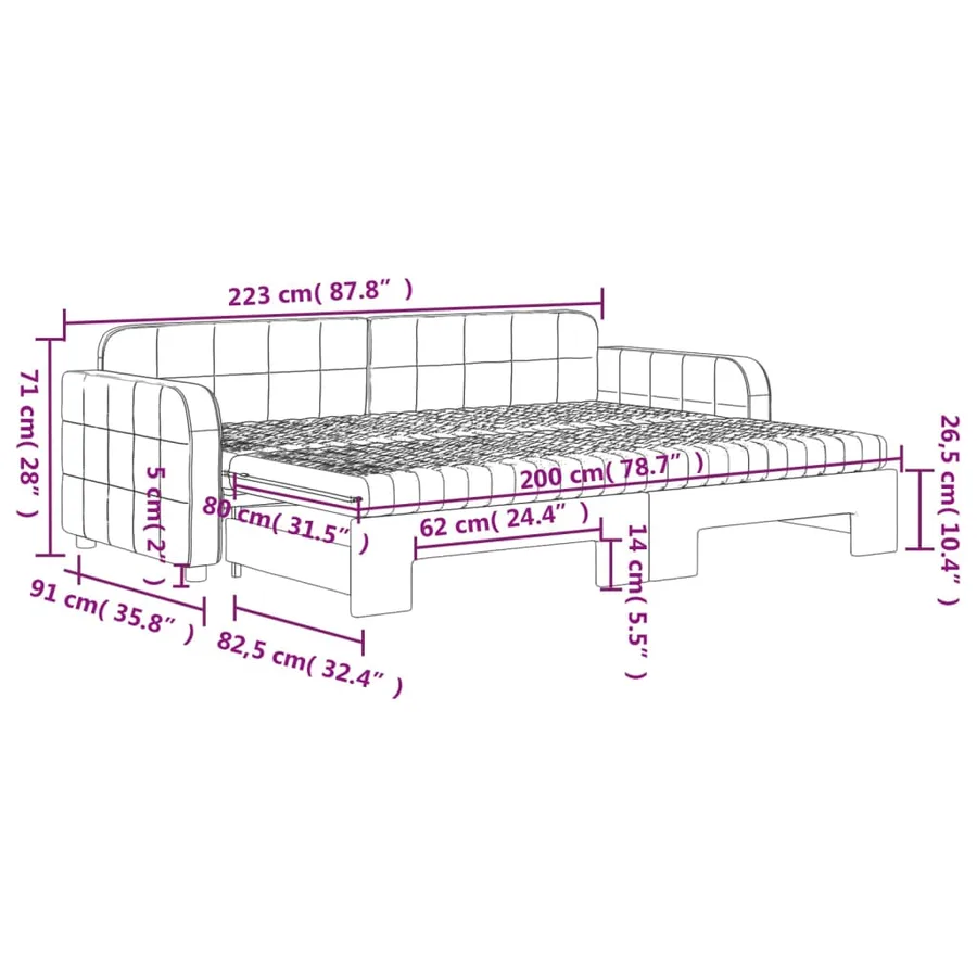 Lit de jour avec gigogne et matelas gris clair 80x200cm velours - 12